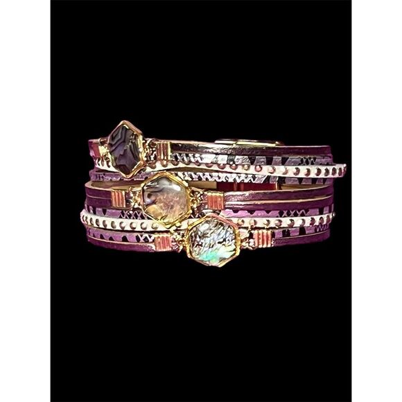 Boho Multi-Layer Leather Bracelet with Natural Stones & Gold Accents - Picture 13 of 13
